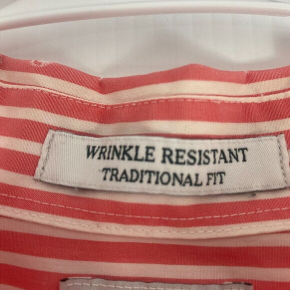 LL Bean Button Up Shirt Mens Size L Tall Pink Striped Short Sleeve 100% Cotton - Picture 5 of 13